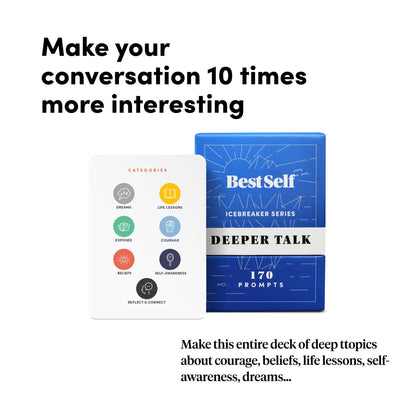 BestSelf Icebreaker Deeper Talk Deck - Conversation Starter Card Pack to Deepen Friendships with 170 Prompts to Create Real Conversations for Friends, Coworkers, Family, Dates