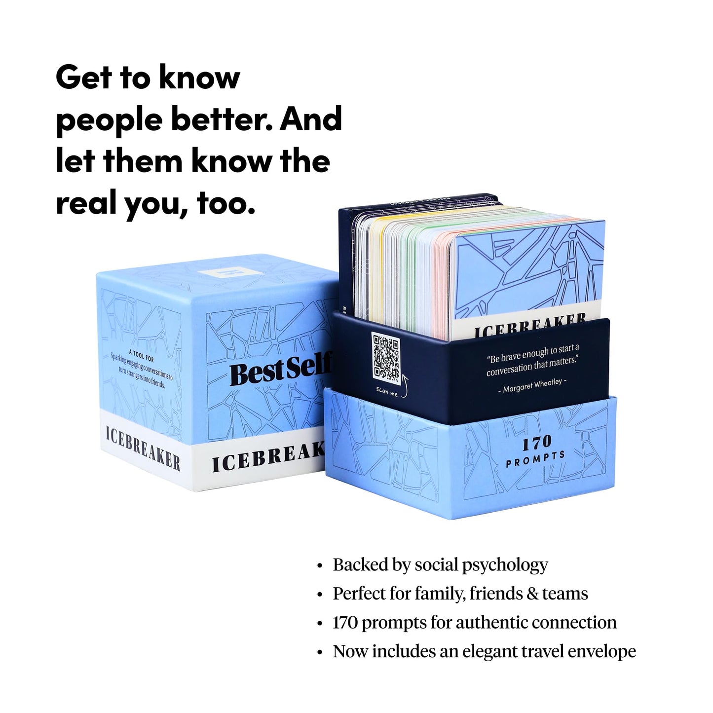 BestSelf Icebreaker Card Deck – 170 Conversation Starters to Spark Meaningful Connections | Ice Breaker Game for Adults, Friends & Couples | Date Night, Team Building & Family Card Game