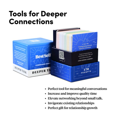 BestSelf Icebreaker Deeper Talk Deck - Conversation Starter Card Pack to Deepen Friendships with 170 Prompts to Create Real Conversations for Friends, Coworkers, Family, Dates