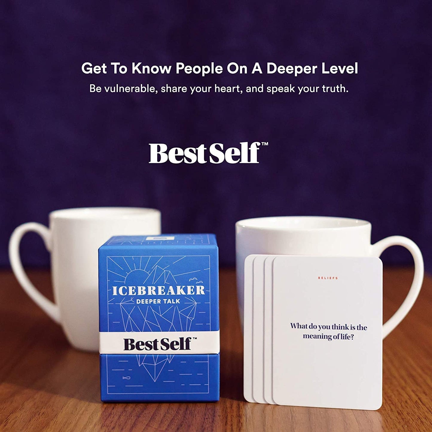 BestSelf Icebreaker Deeper Talk Deck - Conversation Starter Card Pack to Deepen Friendships with 170 Prompts to Create Real Conversations for Friends, Coworkers, Family, Dates