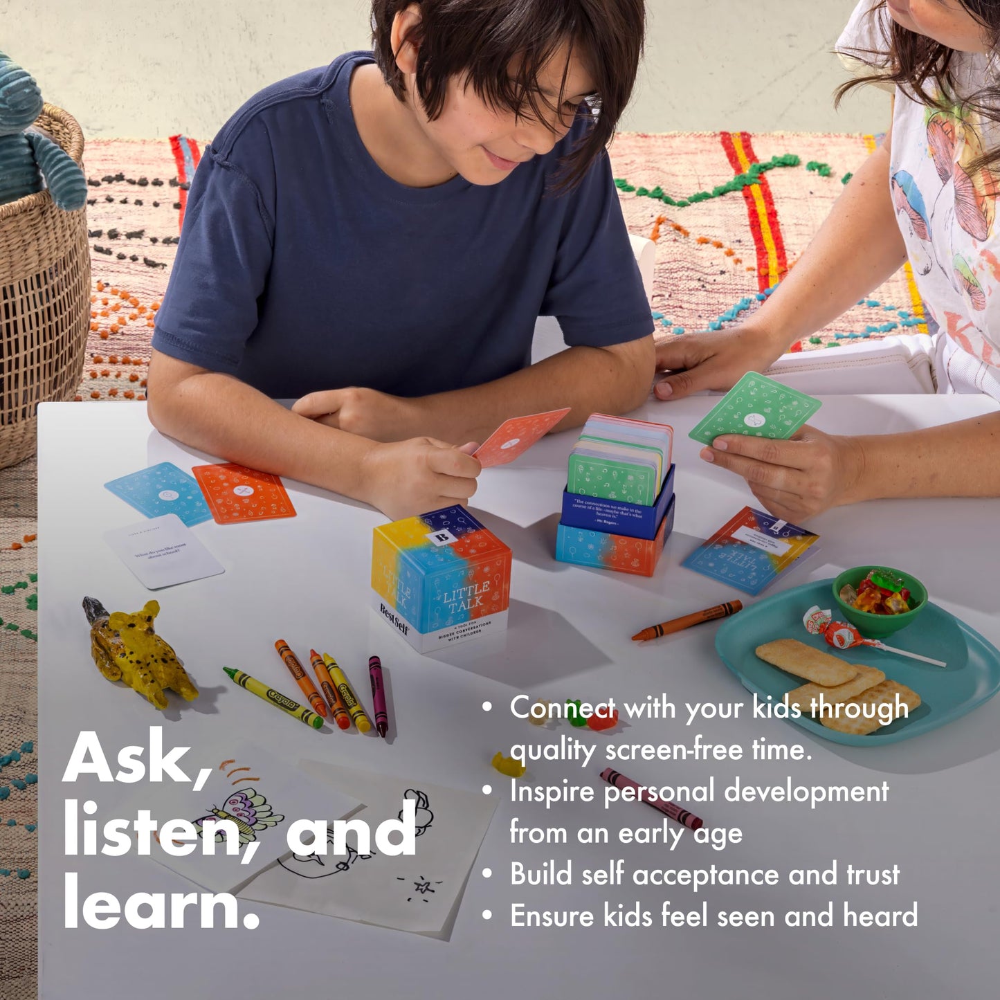 Little Talk Conversation Cards for Kids – 170 Prompts for Social Skills, Family Games, Travel & Therapy – BestSelf Deck for Ages 4-12, ADHD Tools, Homeschool Gifts & Road Trip Activities