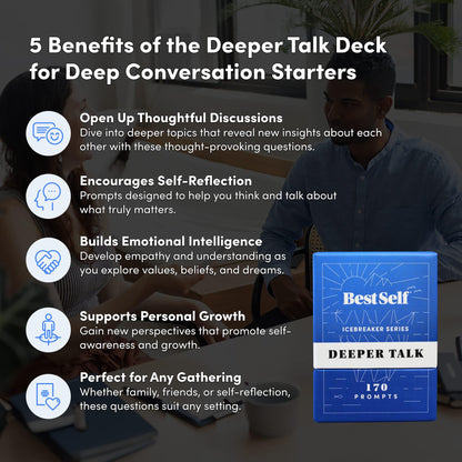 BestSelf Icebreaker Deeper Talk Deck - Conversation Starter Card Pack to Deepen Friendships with 170 Prompts to Create Real Conversations for Friends, Coworkers, Family, Dates